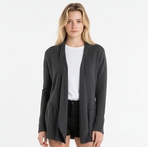 Eileen Fisher Lagenlook Contemporary Gray Knit Waterfall Cardigan Sweater L (F9)